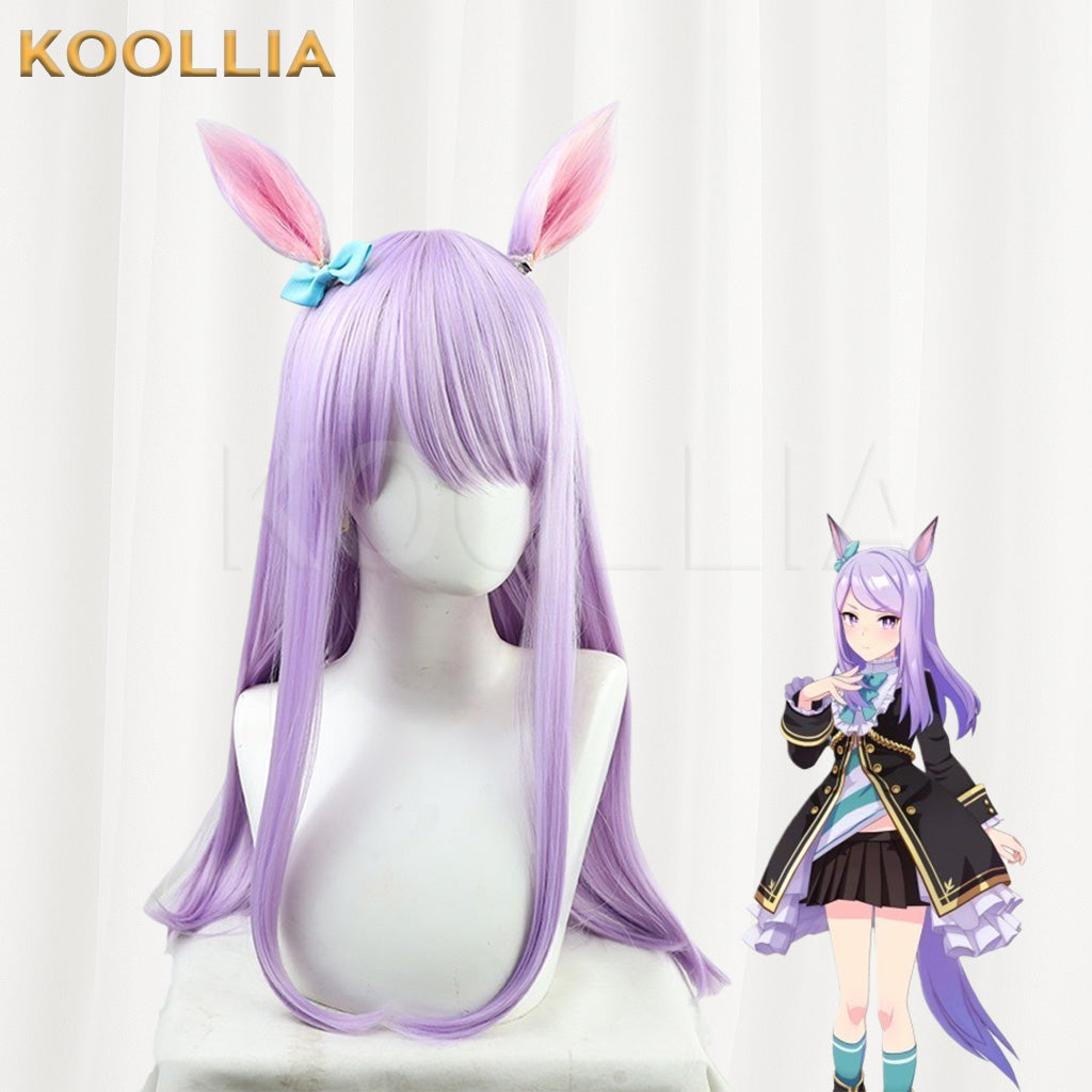 Umamusume Pretty Derby Mejiro McQueen Long Purple Hair with Ears & Bow Basic Wig