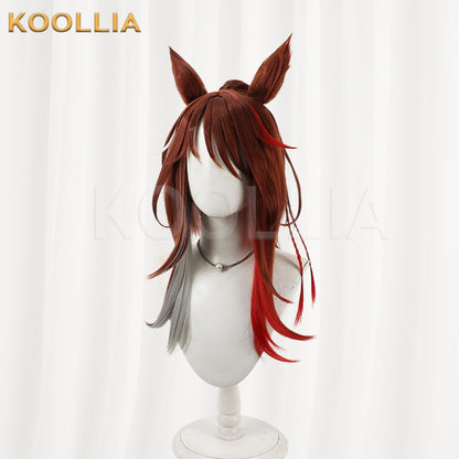 Uma Musume Pretty Derby Forever Young Brown Red Mix Long Curly Hair with Ears Basic Wig