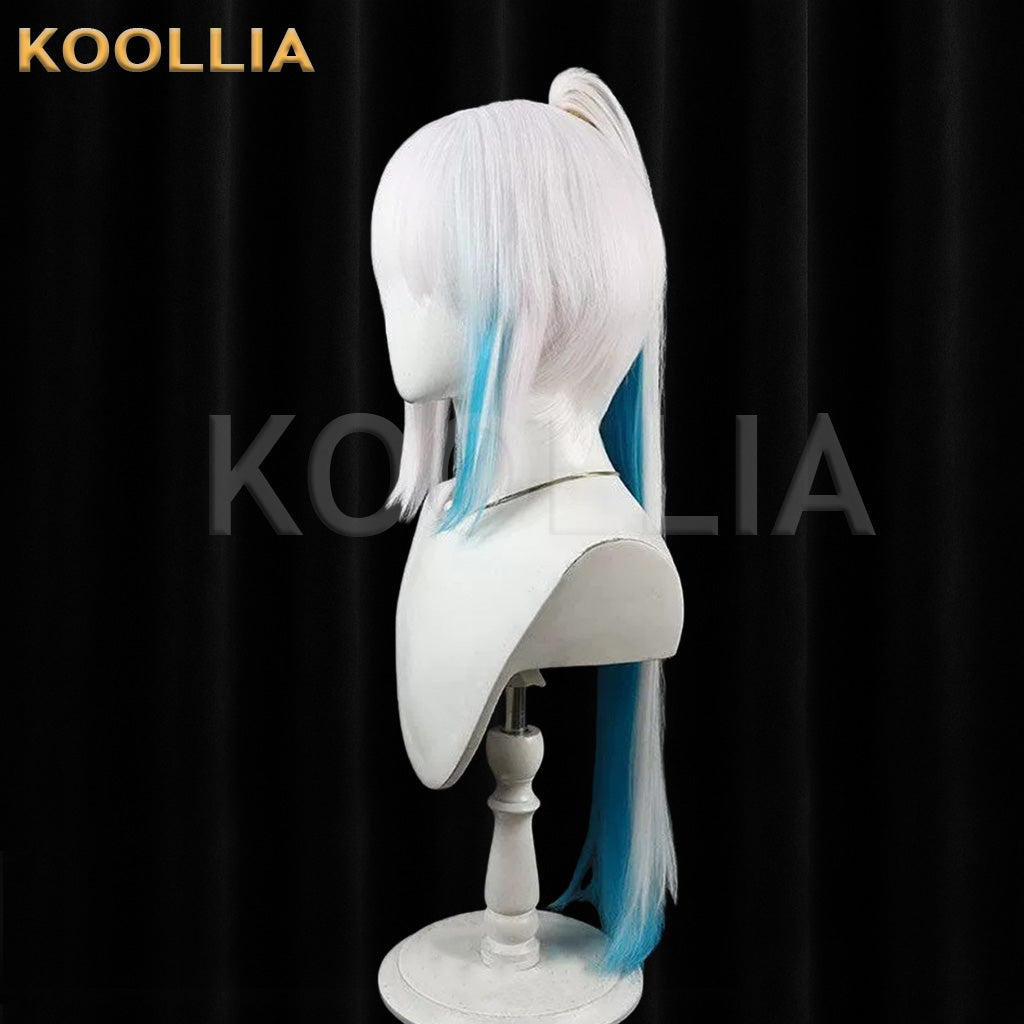 NIJISANJI Lize Helesta White Blue Gradient Long Hair High Ponytail Basic Wig