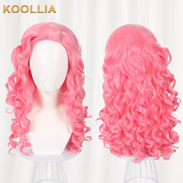 Multi-angle display of Descendants 4 Queen of Hearts pure bright pink thick curly basic wig
