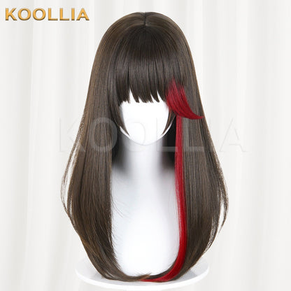 Arknights Zima Dark Brown With Red Streaks Basic Wig
