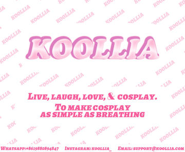 KOOLLIA brand graphic banner with pink text: Live, laugh, love, & cosplay. To make cosplay as simple as breathing