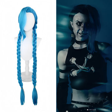 Jinx wig with long blue hair for Arcane cosplay