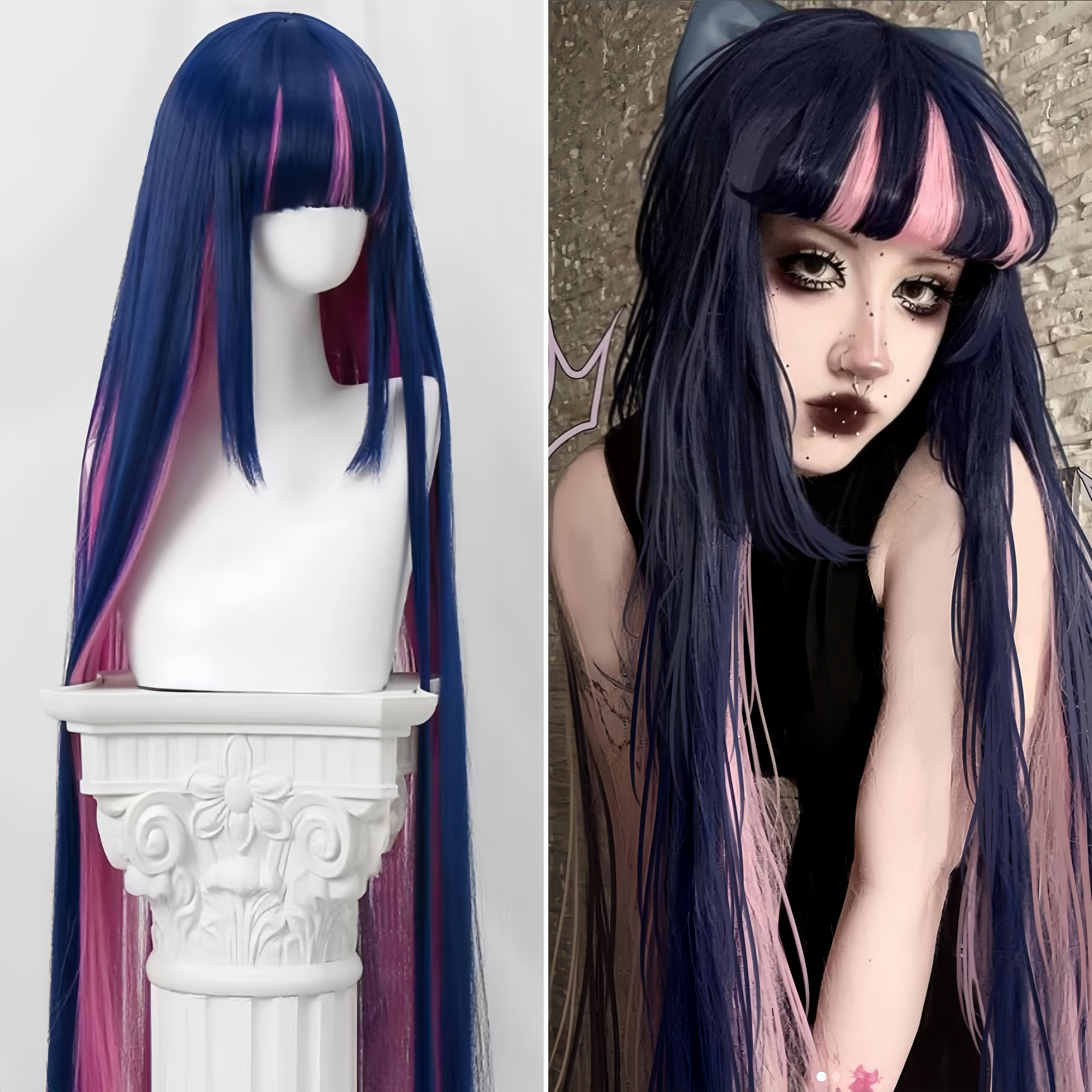 Panty &amp; Stocking mit Strapsgürtel Anarchy Stocking Langes rosa und dunkelviolettes Haar Basic Perücke