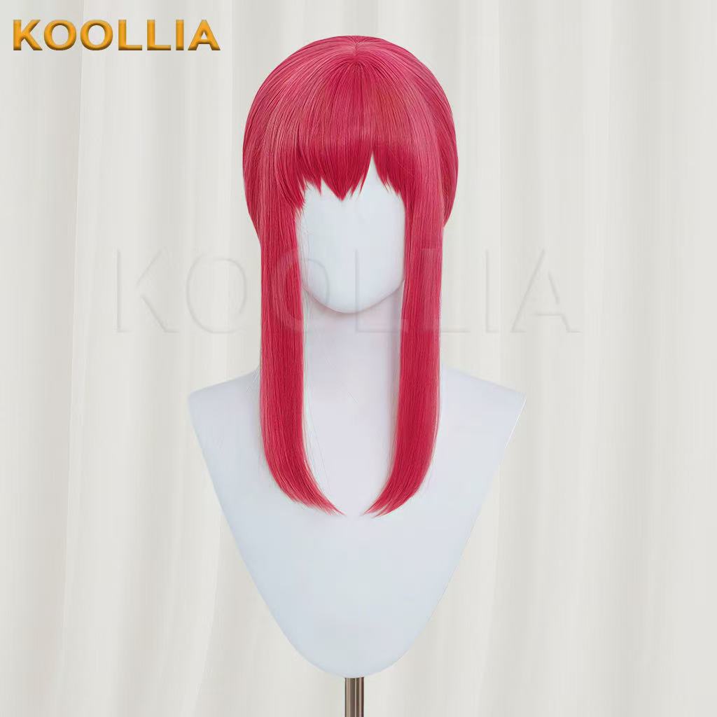 Homem-serra elétrica Makima peruca longa de cabelo rosa básica