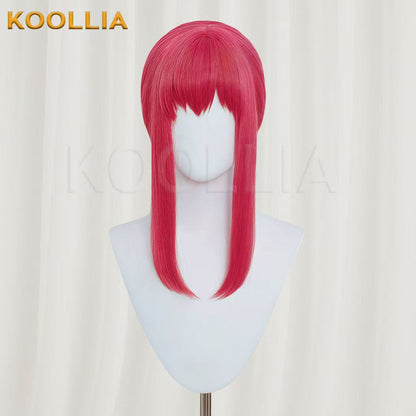 Homem-serra elétrica Makima peruca longa de cabelo rosa básica