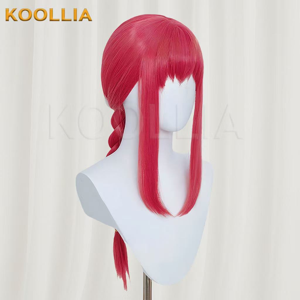Homem-serra elétrica Makima peruca longa de cabelo rosa básica