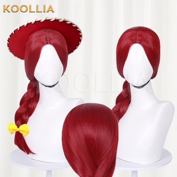 Toy Story Jessie Wine Red Long Braid Basic Wig Multi-angle Display by koollia