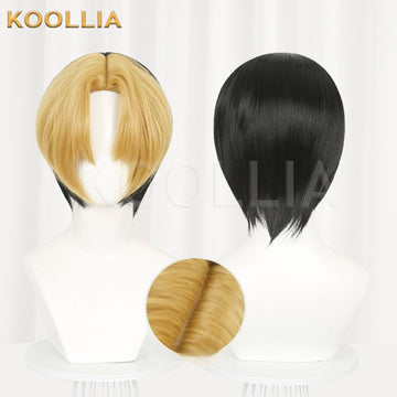 Multi-angle display of Hikaru no Go Hikaru Shindo gold black two-tone short basic wig