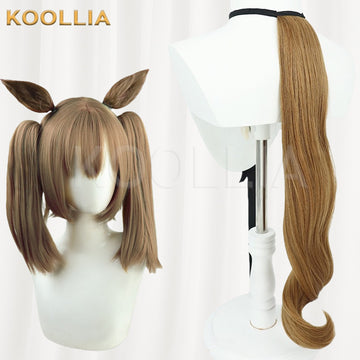 Multi-angle display of Umamusume Pretty Derby Smart Falcon light brown medium long hair basic wig