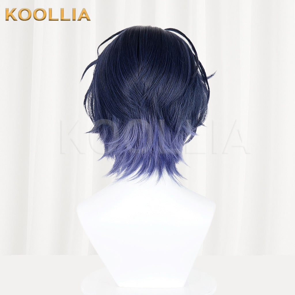 Ensemble Stars Kanze Chitose Navy Blue Purple Gradient Wavy Short Basic Wig