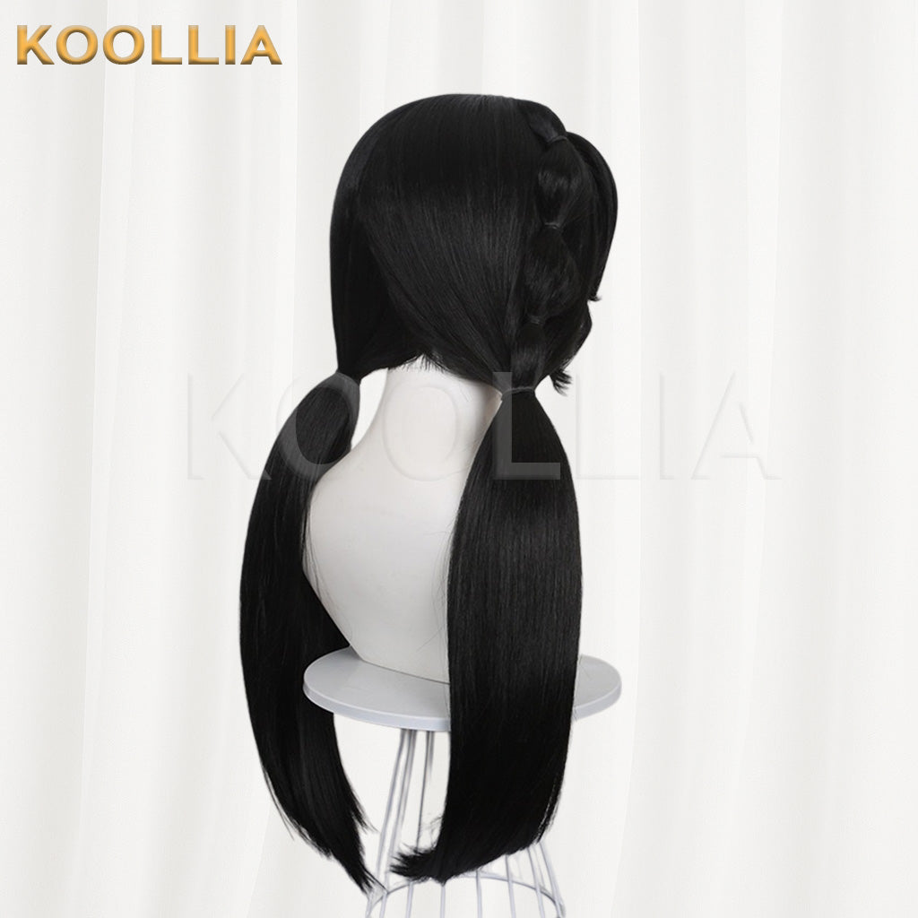 Reverse: 1999 Liang Yue Black Double Ponytail Long Straight Basic Wig