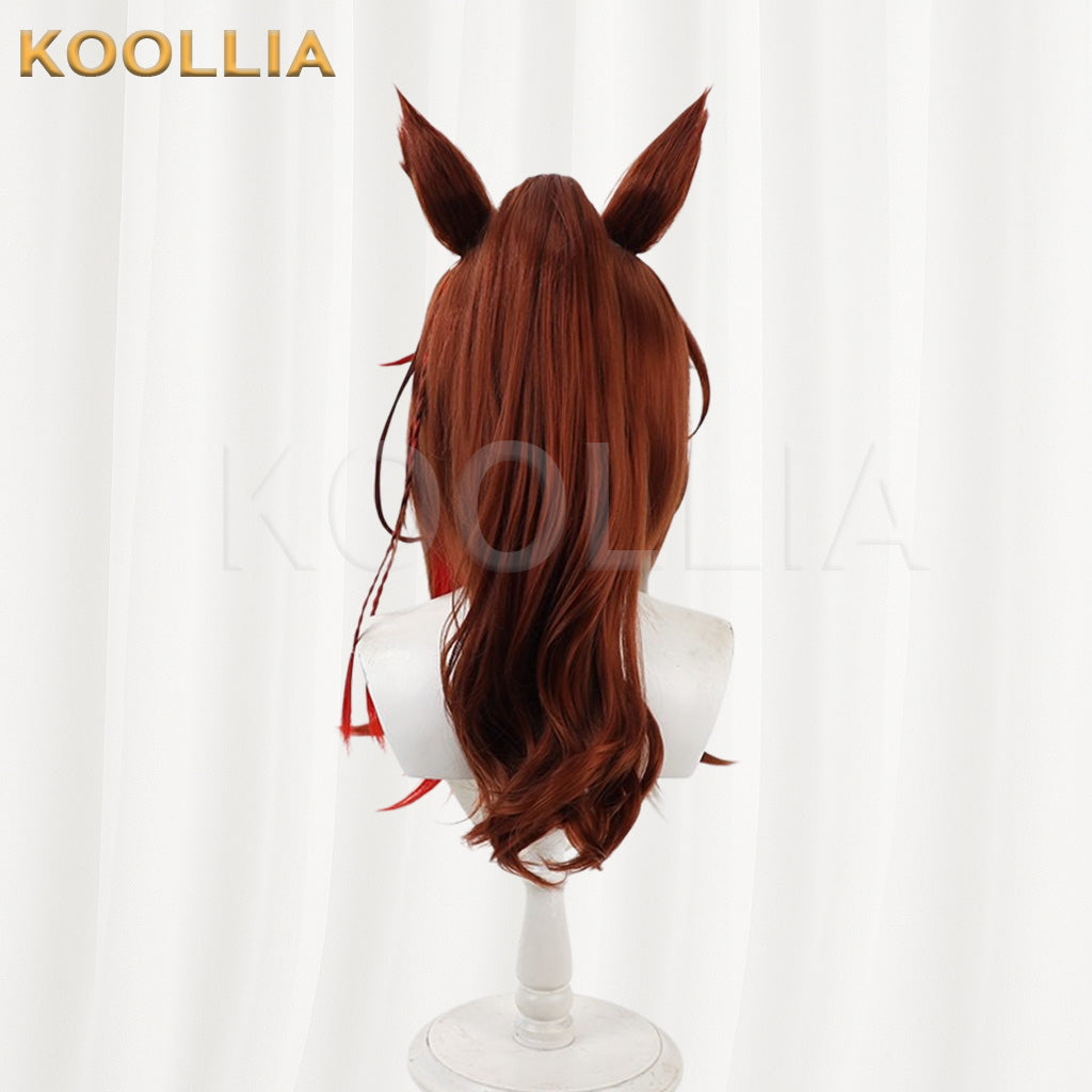 Uma Musume Pretty Derby Forever Young Brown Red Mix Long Curly Hair with Ears Basic Wig