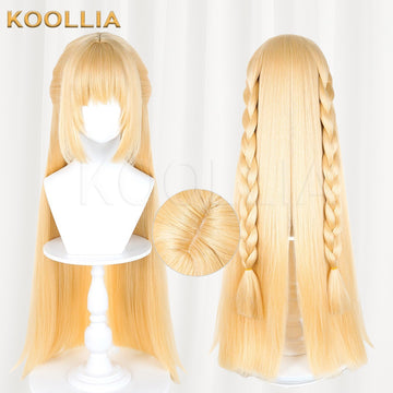 Multi-angle display of Zenless Zone Zero Nomu Light Cream Gold Long Double Braided Basic Wig