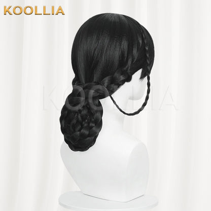 Wednesday Addams Pure Black Braided Bun Basic Wig