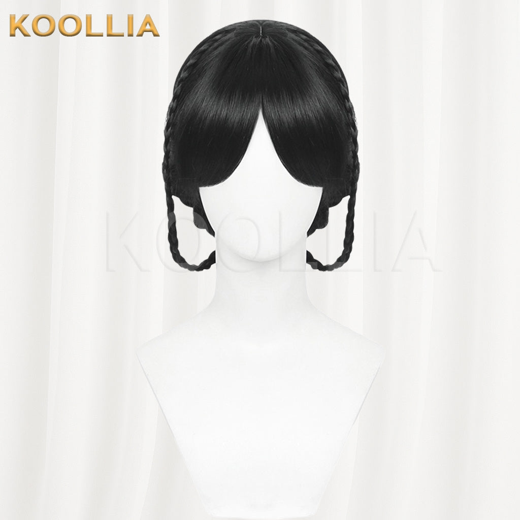 Wednesday Addams Pure Black Braided Bun Basic Wig