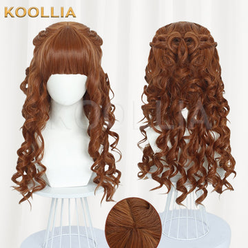 Multi-angle display of Wednesday Agnes warm brown curly long basic wig