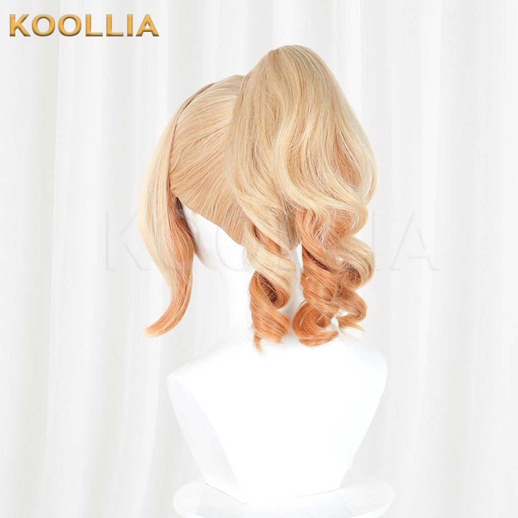 Genshin Impact Yoimiya Light Gold Gradient Curly High Ponytail Basic Wig