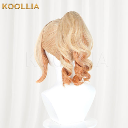 Genshin Impact Yoimiya Light Gold Gradient Curly High Ponytail Basic Wig