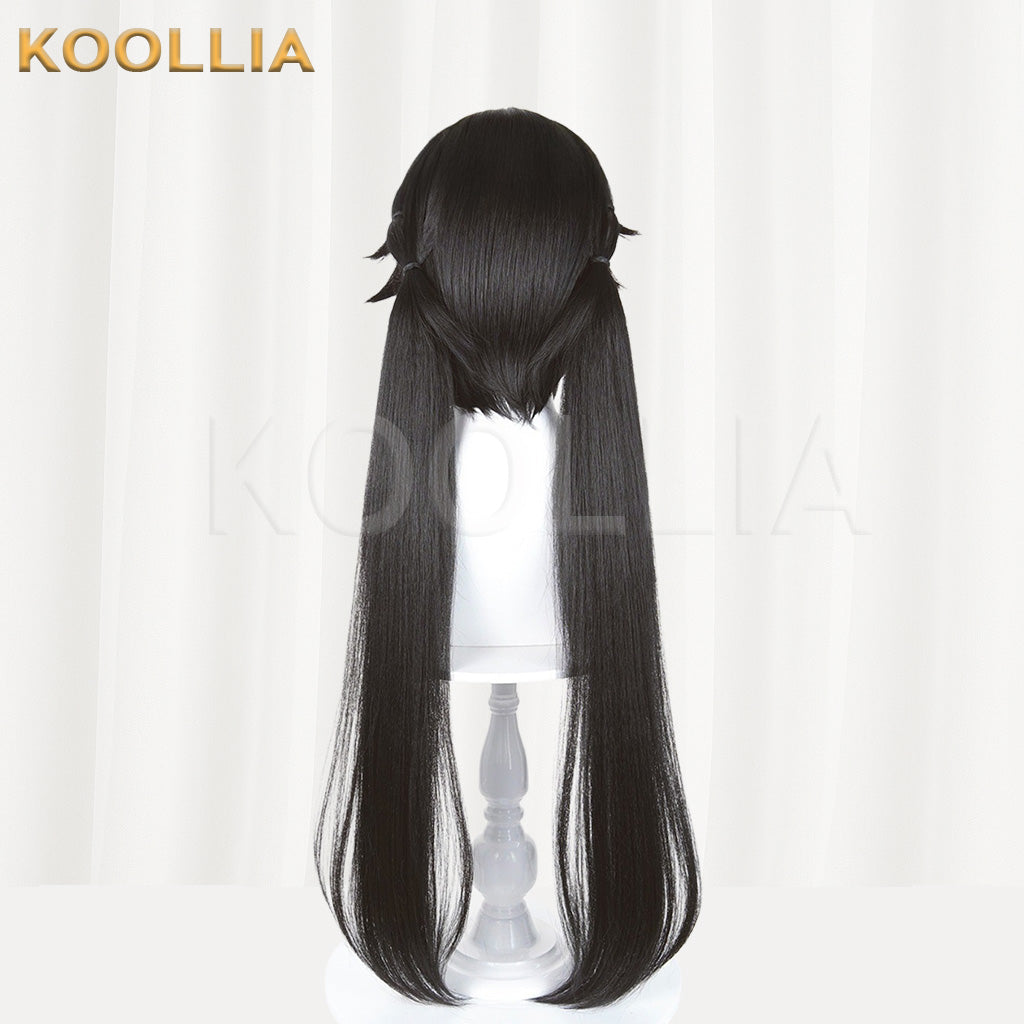 Arknights Endfield Chen Qianyu Pure Black Layered Twin Ponytail Basic Wig
