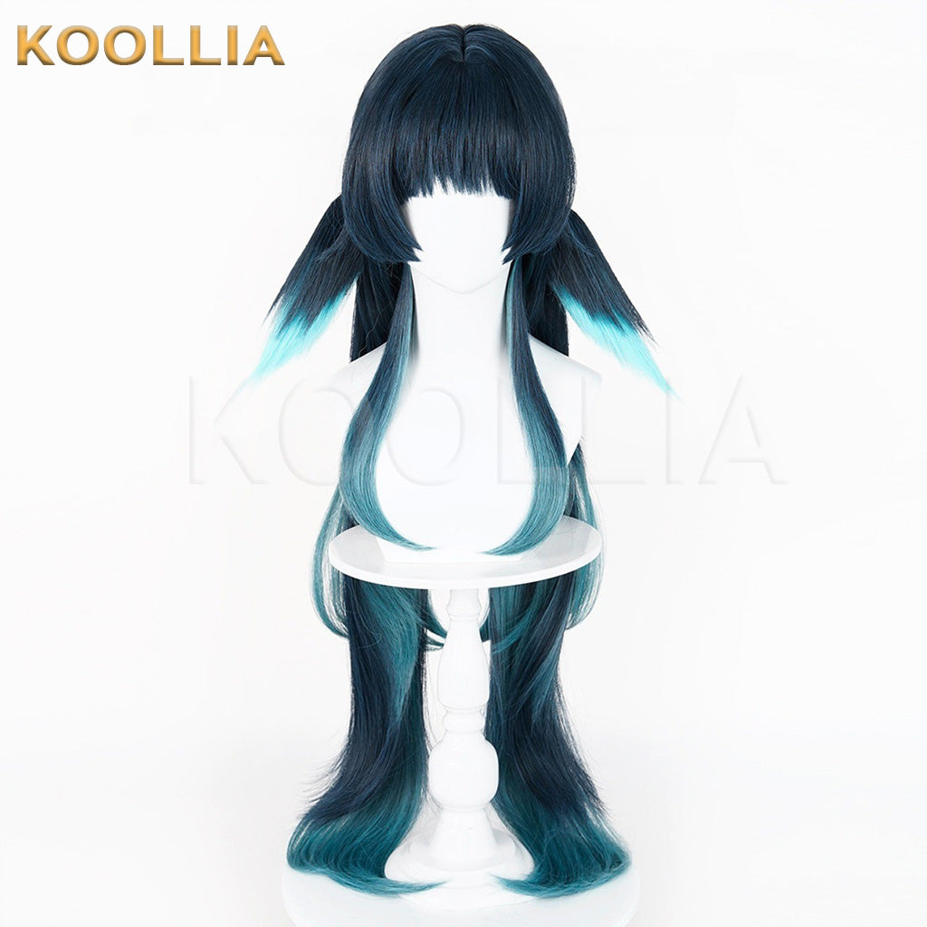Genshin Impact Celaeno Dark Blue Gradient Teal Layered Basic Wig