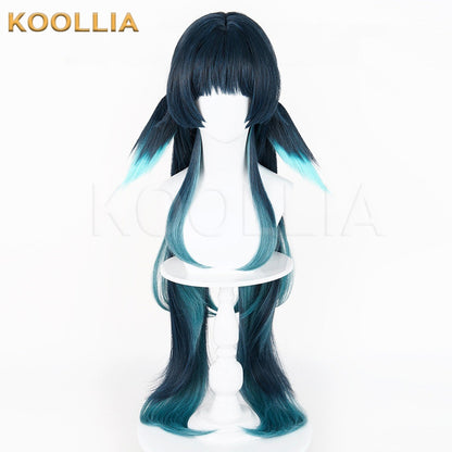 Genshin Impact Celaeno Dark Blue Gradient Teal Layered Basic Wig