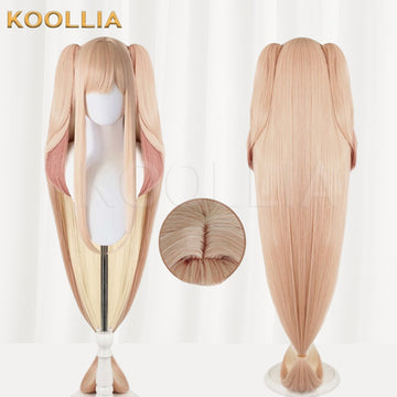 Multi-angle display of Hyperdimension Kaguya Hime light blonde pink ombre long basic wig