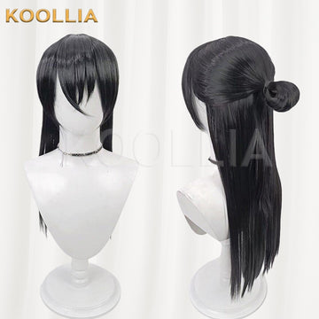 Multi-angle display of Touken Ranbu Magoroku Kanemoto pure black long straight basic wig