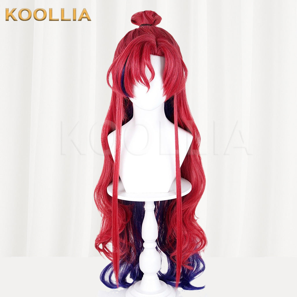 Arknights Yu (Yuan Qingxiao) Red Blue Gradient Pre-tied Long Wavy Basic Wig