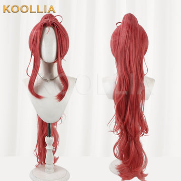 Multi-angle display of Blue Archive Hanaoka Yuzu red long ponytail basic wig