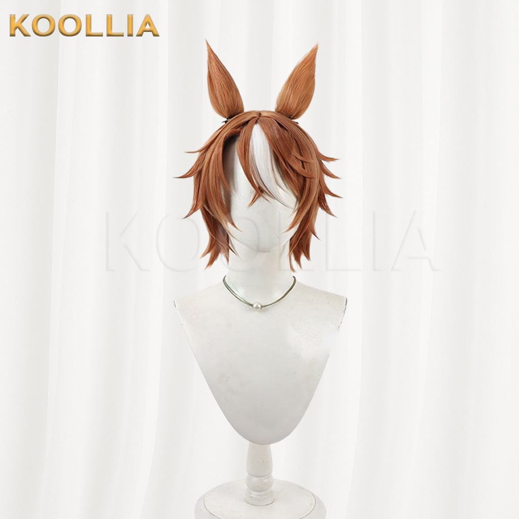 Uma Musume Pretty Derby Dictus Striker Brown White Short Hair with Ears Basic Wig