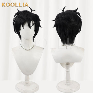 Multi-angle display of Dragon Ball Videl black spiky basic wig