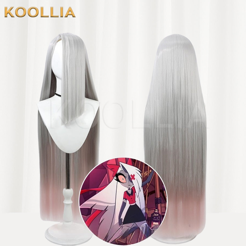 Hazbin Hotel Vaggie Silver Pink Gradient Basic Wig