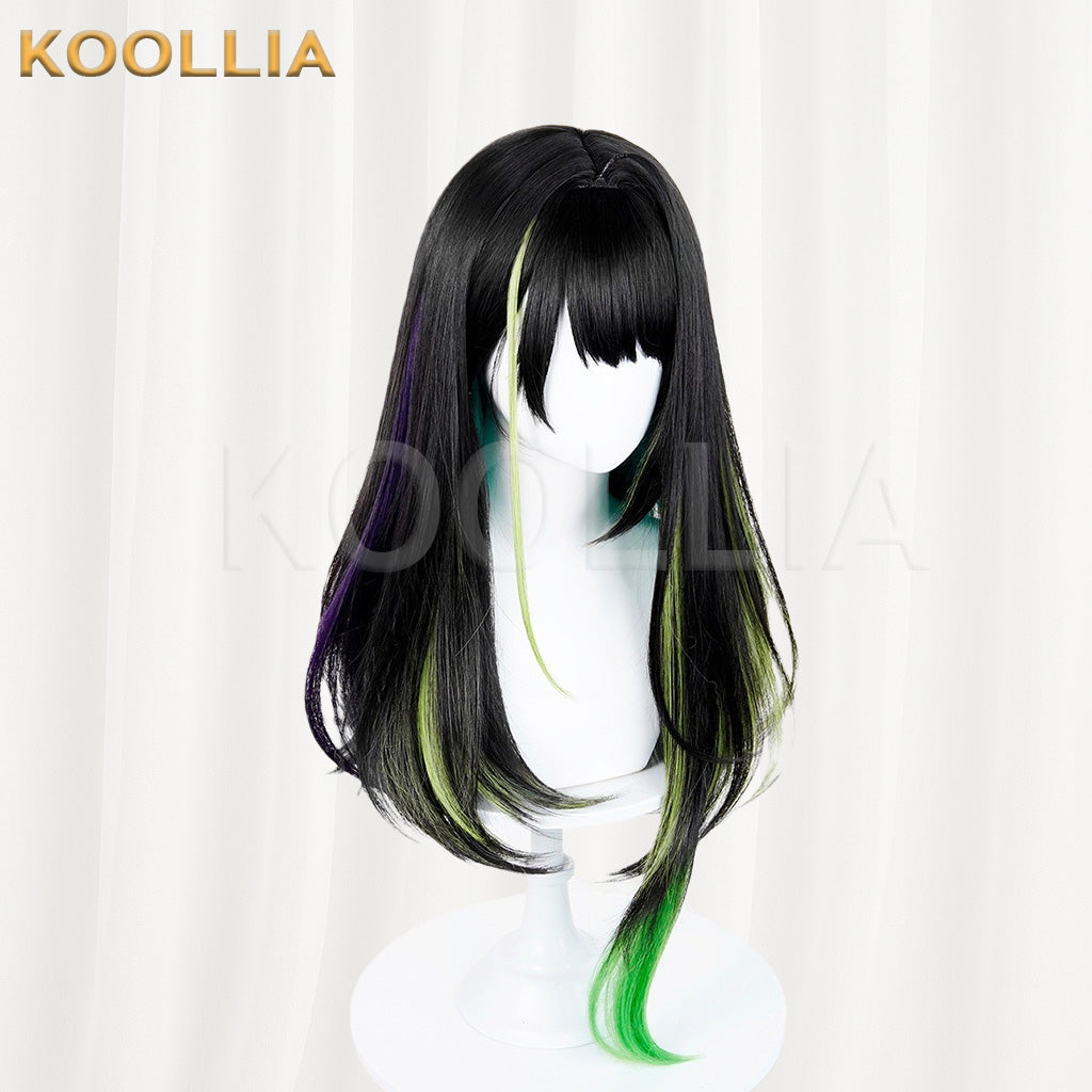 Arknights Mon3tr Black Neon Green Purple Highlight Medium-Long Basic Wig