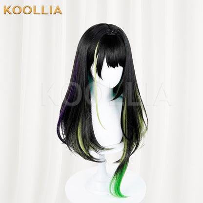 Arknights Mon3tr Black Neon Green Purple Highlight Medium-Long Basic Wig