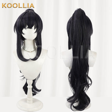 Multi-angle display of Blue Archive Kozeki Ui black long ponytail basic wig