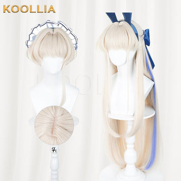Multi-angle display of Blue Archive Asuka Toki cream white light blue highlight two styles basic wig