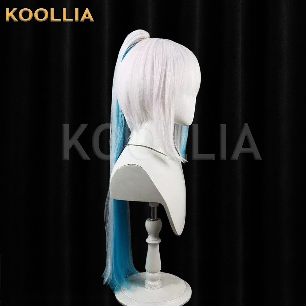 NIJISANJI Lize Helesta White Blue Gradient Long Hair High Ponytail Basic Wig
