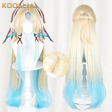 Multi-angle display of Honkai Star Rail Pearl Light Gold Sky Blue Gradient Long Twin Tails Basic Wig