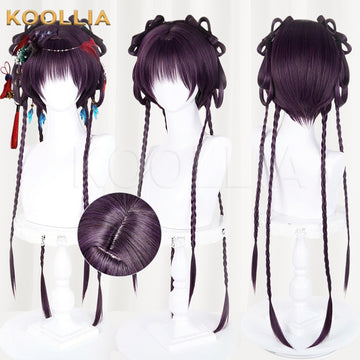 Love and Deepspace Protagonist Dark Purple Braided Updo Basic Wig Front View by koollia