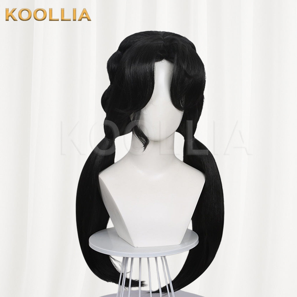 Reverse: 1999 Liang Yue Black Double Ponytail Long Straight Basic Wig