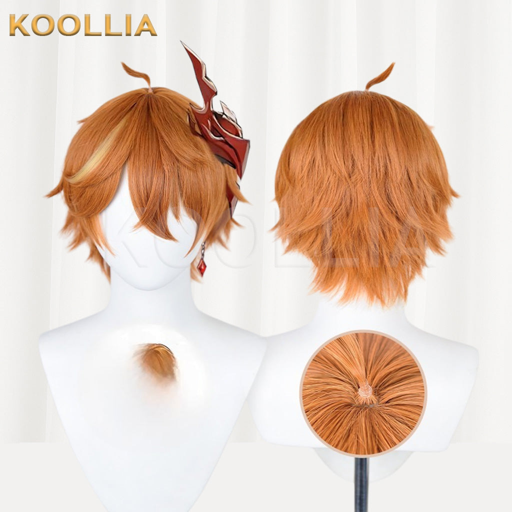 Genshin Impact Tartaglia Warm Orange Short Spiky Basic Wig