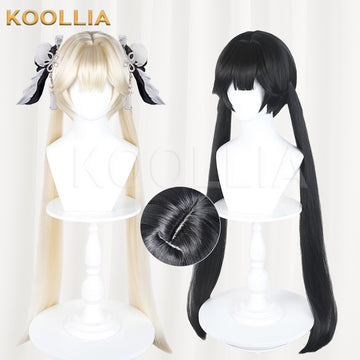 Multi-angle display of Naraka Bladepoint Yin Zhiping black long twin tails basic wig