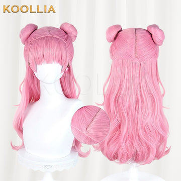 Multi-angle display of You and I Are Polar Opposites Miyu Suzuki pink long double bun basic wig
