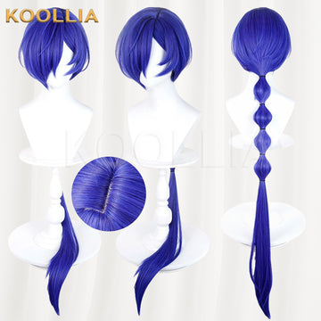 Multi-angle display of Zenless Zone Zero Promiya sapphire blue short bubble braid basic wig