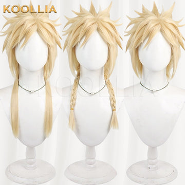 Final Fantasy VII Cloud Strife Pure Light Gold Spiky Basic Wig Multi-angle Display by koollia