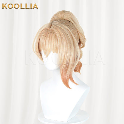 Genshin Impact Yoimiya Light Gold Gradient Curly High Ponytail Basic Wig
