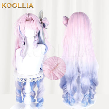 Multi-angle display of Wuthering Waves Dania pink blue gradient long curly basic wig