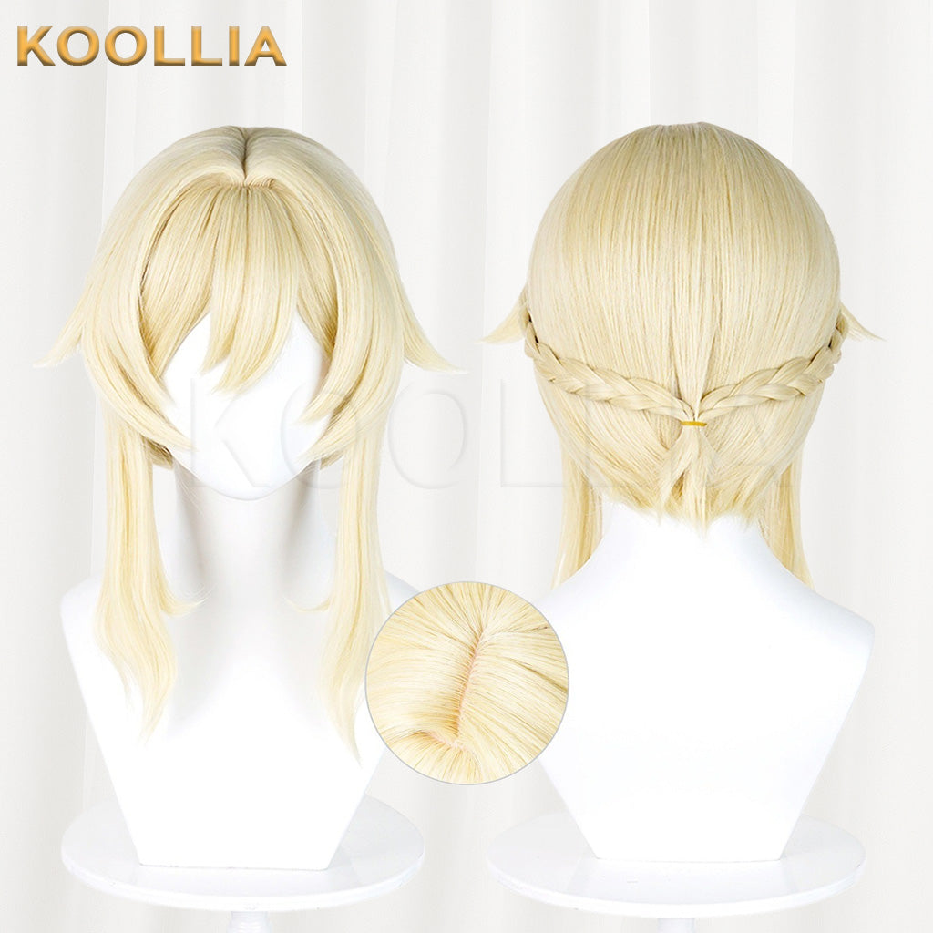 Genshin Impact Traveler Aether Lumine Light Golden Layered Basic Wig