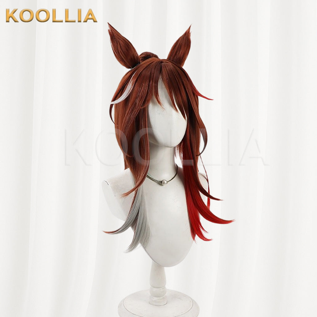 Uma Musume Pretty Derby Forever Young Brown Red Mix Long Curly Hair with Ears Basic Wig
